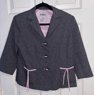 Petite Perceptions 2 Pc Pant Suit Charcoal Pink Embroidered Set 6P